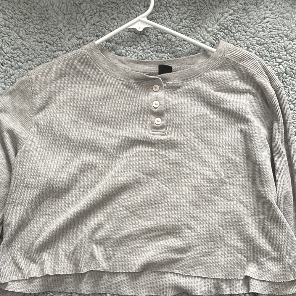 Gray Long Sleeve Henley Top